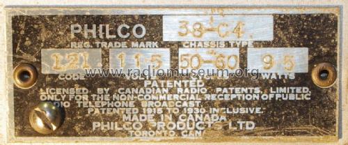 38-C4 Code 121; Philco Products Ltd. (ID = 2417725) Radio