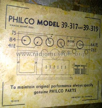 39-319-A code 121-122; Philco Products Ltd. (ID = 957489) Radio