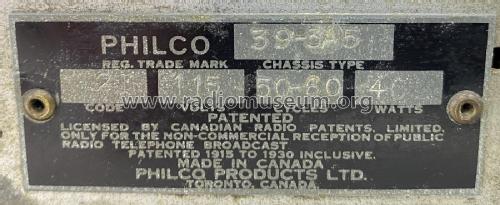 39-3A5 code 121; Philco Products Ltd. (ID = 2880209) Radio