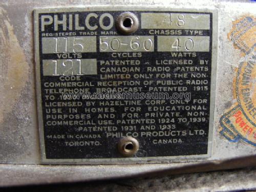 48T Code 121; Philco Products Ltd. (ID = 1092116) Radio