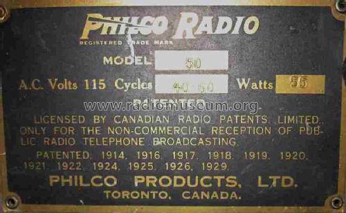 50 ; Philco Products Ltd. (ID = 1365303) Radio