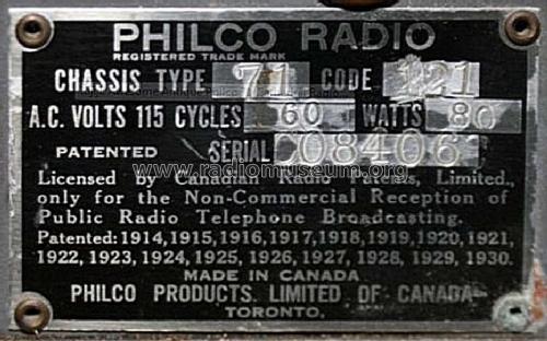 71-AB ; Philco Products Ltd. (ID = 1593033) Radio