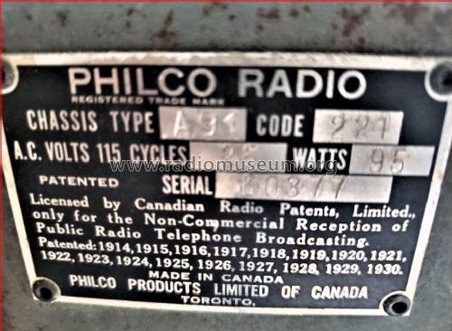 A91; Philco Products Ltd. (ID = 2654579) Radio