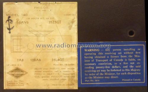 140 Transitone Code 122; Philco Products Ltd. (ID = 2117330) Radio