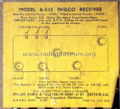 A535B MKll; Philco Radio & (ID = 1228350) Radio