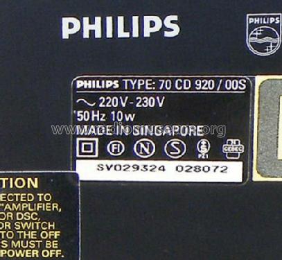 900 Series Compact Disc Player CD920 70 CD920 /00S /05S; Philips, Singapore (ID = 2668355) R-Player
