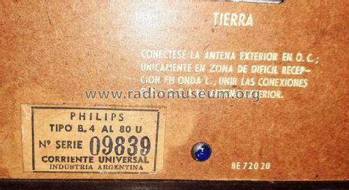 B4AL80U; Philips Argentina, (ID = 2543652) Radio