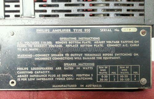 Amplifier 950; Philips Australia (ID = 1410376) Ampl/Mixer