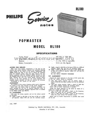 Popmaster RL180; Philips Australia (ID = 2747011) Radio