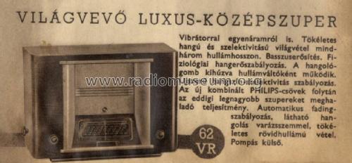 62VR; Philips Hungary, (ID = 2223655) Radio