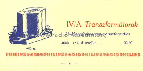 Kisfrekvenciás / Niederfrequenz-Transformator 4003; Philips Hungary, (ID = 2247137) Radio part