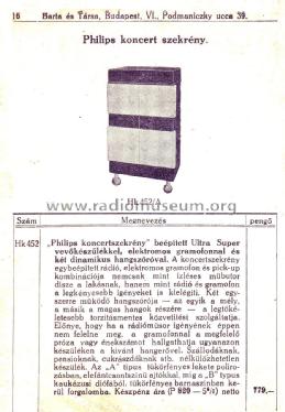 Koncertszekrény 31850 / 1850 Philips Ultra Szuper; Philips Hungary, (ID = 1616219) Radio