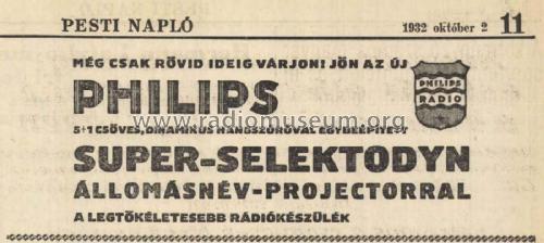 Super-Selektodyn ; Philips Hungary, (ID = 2447539) Radio