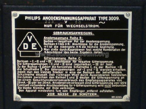 High Tension Supply Unit / Anodenspannungsapparat 3009; Philips; Eindhoven (ID = 435748) Power-S