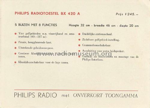 BX420A /01 /20; Philips; Eindhoven (ID = 423661) Radio