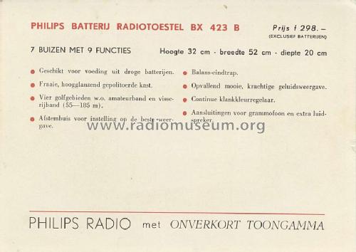 BX423B /00 /01 /06; Philips; Eindhoven (ID = 423663) Radio