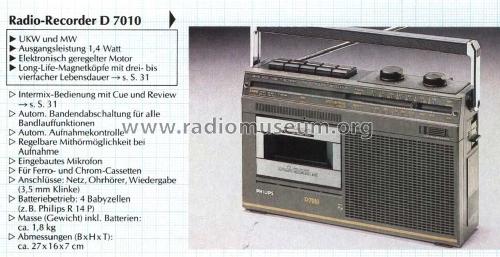AM-FM Radio Cassette Recorder D7010 /00; Philips - Österreich (ID = 2098347) Radio