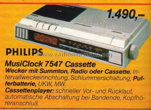 MusiClock 7547 Cassette D7547 /00 /02; Philips; Eindhoven (ID = 2100417) Radio