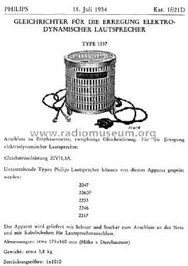 Gleichrichter für Lautsprecher 1337; Philips; Eindhoven (ID = 800618) Power-S