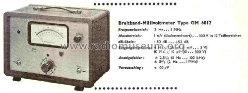 Breitband-Millivoltmeter GM6012; Philips; Eindhoven (ID = 715025) Equipment