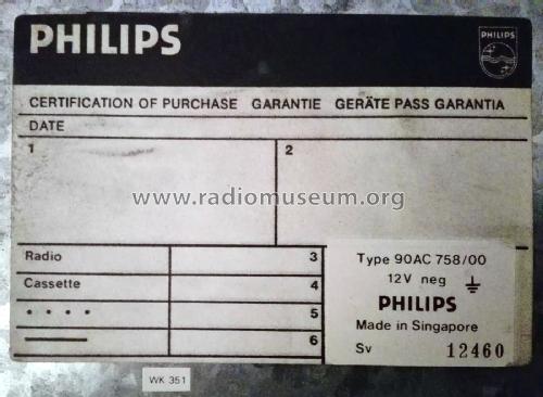 Car Cassette Radio 90AC758 /00; Philips, Singapore (ID = 2441229) Car Radio