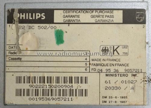 22DC502 /00; Philips France; (ID = 2322126) Car Radio