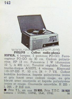 Coffret radio-phono H3F82A; Philips France; (ID = 2456311) Radio