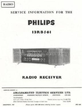 Radio Receiver 13RB561; Philips Electrical, (ID = 1373660) Radio