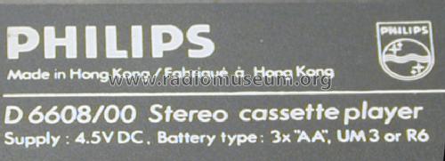 Stereo Cassette Player D6608/00; Philips Hong Kong (ID = 1134801) R-Player