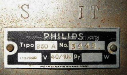 930A; Philips Italy; (ID = 2499737) Radio