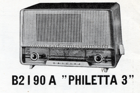 Philetta 3 B2I90A; Philips Italy; (ID = 247590) Radio