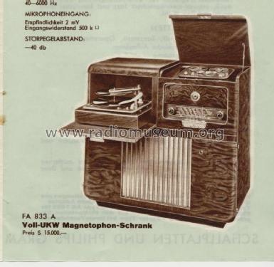 UKW-Magnetophonschrank FA833A; Philips - Österreich (ID = 111434) Radio