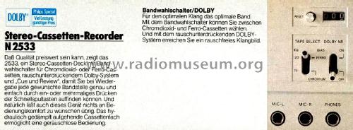 Stereo Cassette Deck N2533; Philips - Österreich (ID = 2212047) Ton-Bild