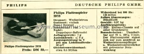 Plattenspieler-Chassis 2978; Philips Radios - (ID = 510411) R-Player