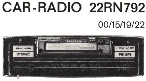 Cassetta-Stereo 22RN792 /00 /15 /19 /22; Philips Radios - (ID = 1954028) Car Radio