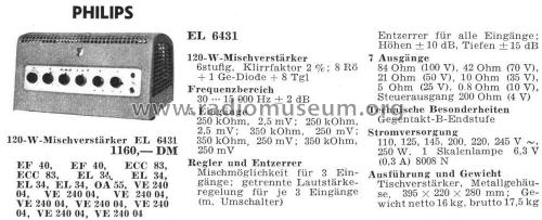 120W-Mischverstärker EL6431; Philips Radios - (ID = 2215021) Verst/Mix