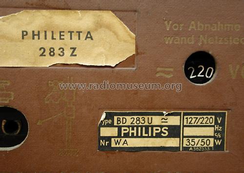 Philetta 283Z BD283U; Philips Radios - (ID = 1576921) Radio