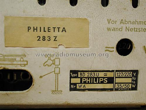 Philetta 283Z BD283U; Philips Radios - (ID = 1576924) Radio
