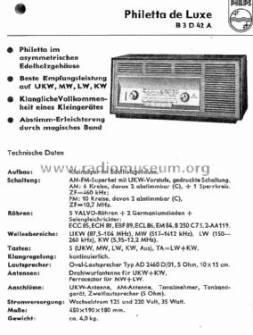 Philetta de Luxe B3D42A; Philips Radios - (ID = 1304116) Radio