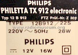 Philetta TX912 electronic 12B912 /00C /22C /22S /22X /38C /38X /38Z Ch= TX; Philips Radios - (ID = 629787) Television