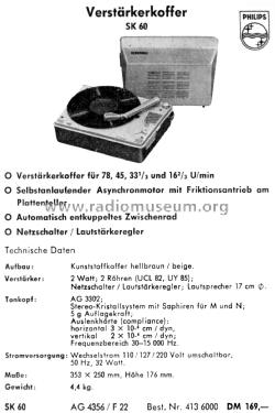 Plattenspielerkoffer mit Verstärker SK60 AG4356 Ch= AG2025; Philips Radios - (ID = 2300783) Ton-Bild