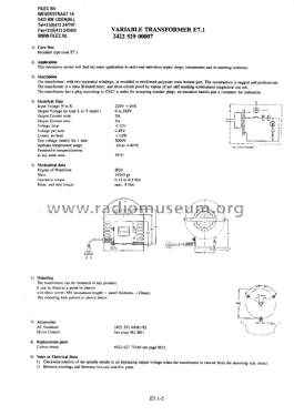 Ringkern-Stelltrenntransformator - Variable Transformer E7.1 2422 529 00007; Philips; Eindhoven (ID = 2626173) Equipment