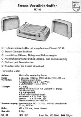 Stereo-Verstärkerkoffer SK100 NG1365 ; Philips Radios - (ID = 2289576) R-Player