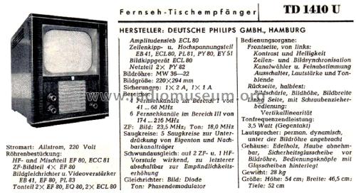 TD1410U; Philips Radios - (ID = 2537457) Televisore