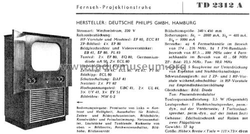 Fernseh-Projektions-Truhe TD2312A; Philips Radios - (ID = 2540829) Fernseh-R