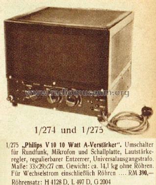 V10W; Philips Radios - (ID = 1762158) Ampl/Mixer