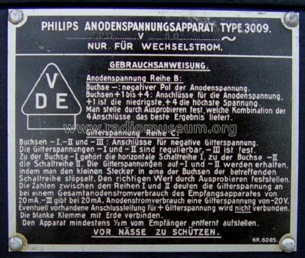 Wechselstrom-Netzanode 3009; Philips Radios - (ID = 1708470) Fuente-Al