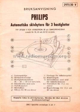 Record Changer 2975 /20V; Philips, Svenska AB, (ID = 1656053) R-Player