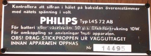 L4S72AB Ch= W1A; Philips, Svenska AB, (ID = 423804) Radio