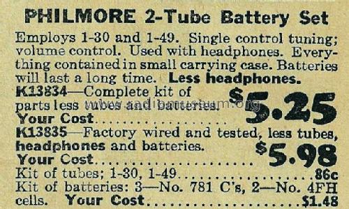 2-tube Battery set ; Philmore Mfg. Co. - (ID = 721086) Radio